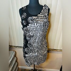 Lily Black Silver 3D Textured Sleeveless Dress Floral Size Large